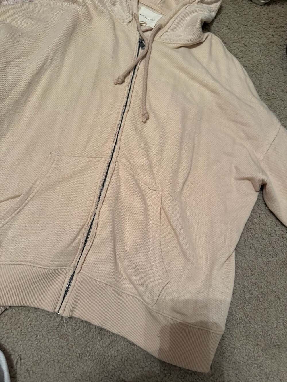 American Eagle Cream Waffle Knit Full Zip Hoodie - Picture 6 of 9